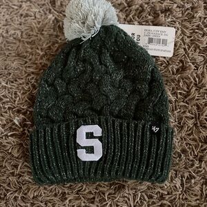 BNWT 47 Brand sparkle Dark Green Knit Beanie with Pom
